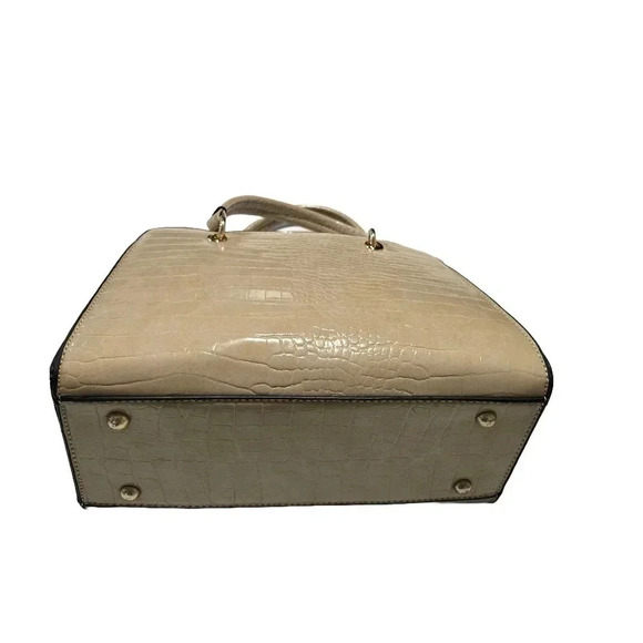 Beige Croc-Embossed Structured Handbag - Picture 3 of 12